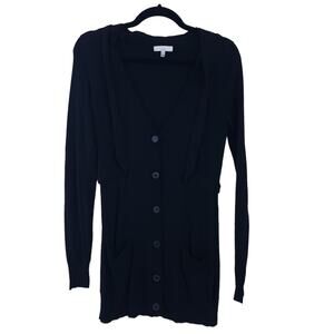 Adam Lippes Cardigan XS Black Angora Blend Knit Button Up Tunic Sweater Top